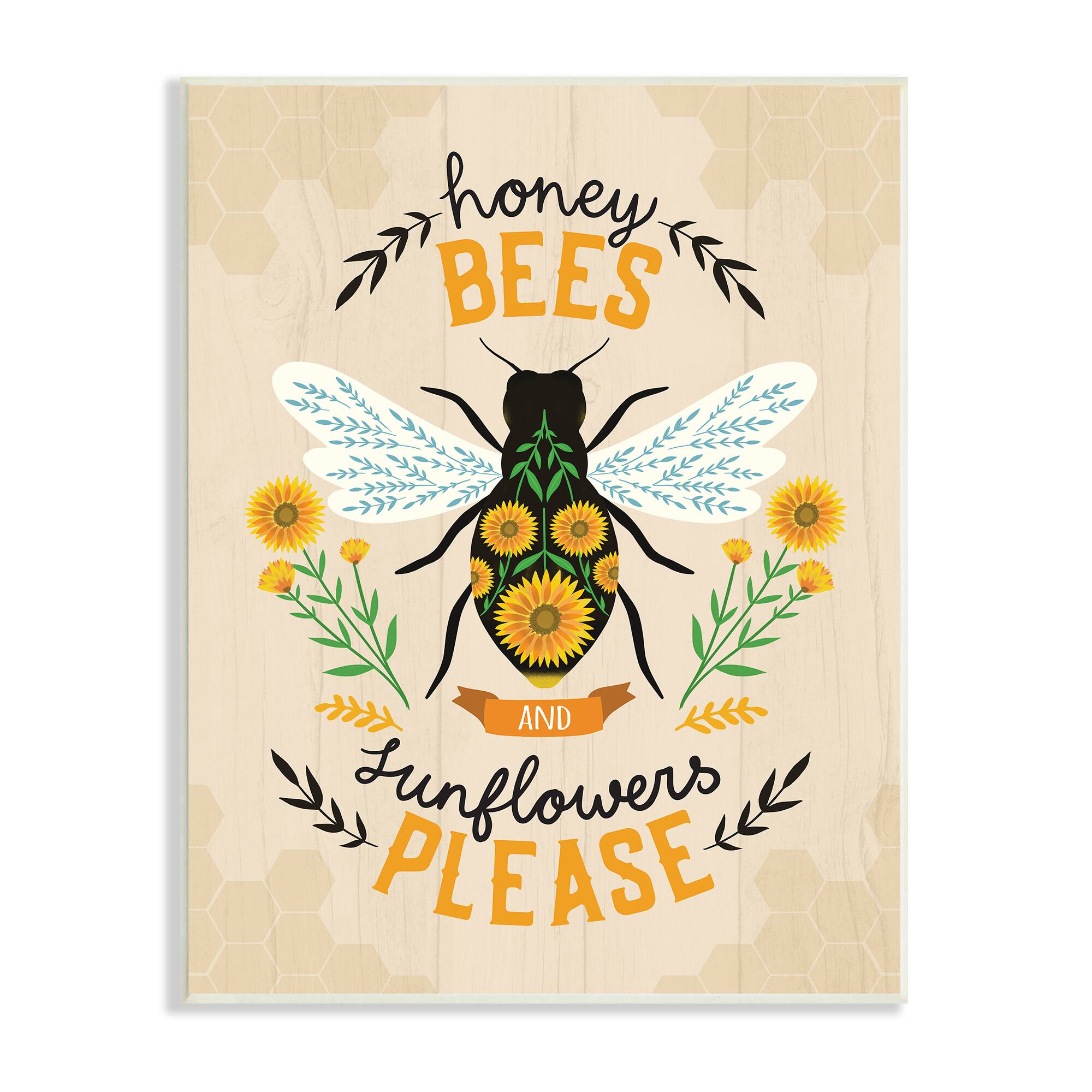 Stupell Industries Honey Bees Sunflowers Please Spring Garden Floral Phrase Wall Plaque